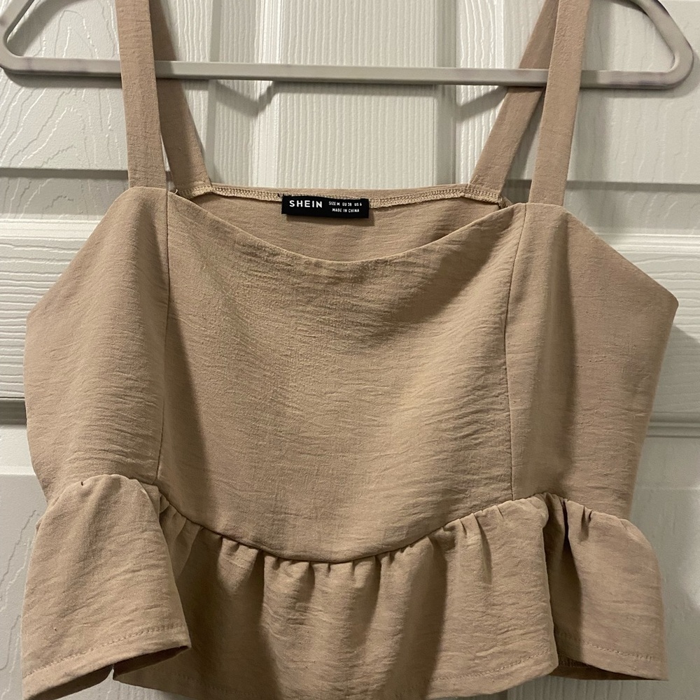 Tan peplum crop top
